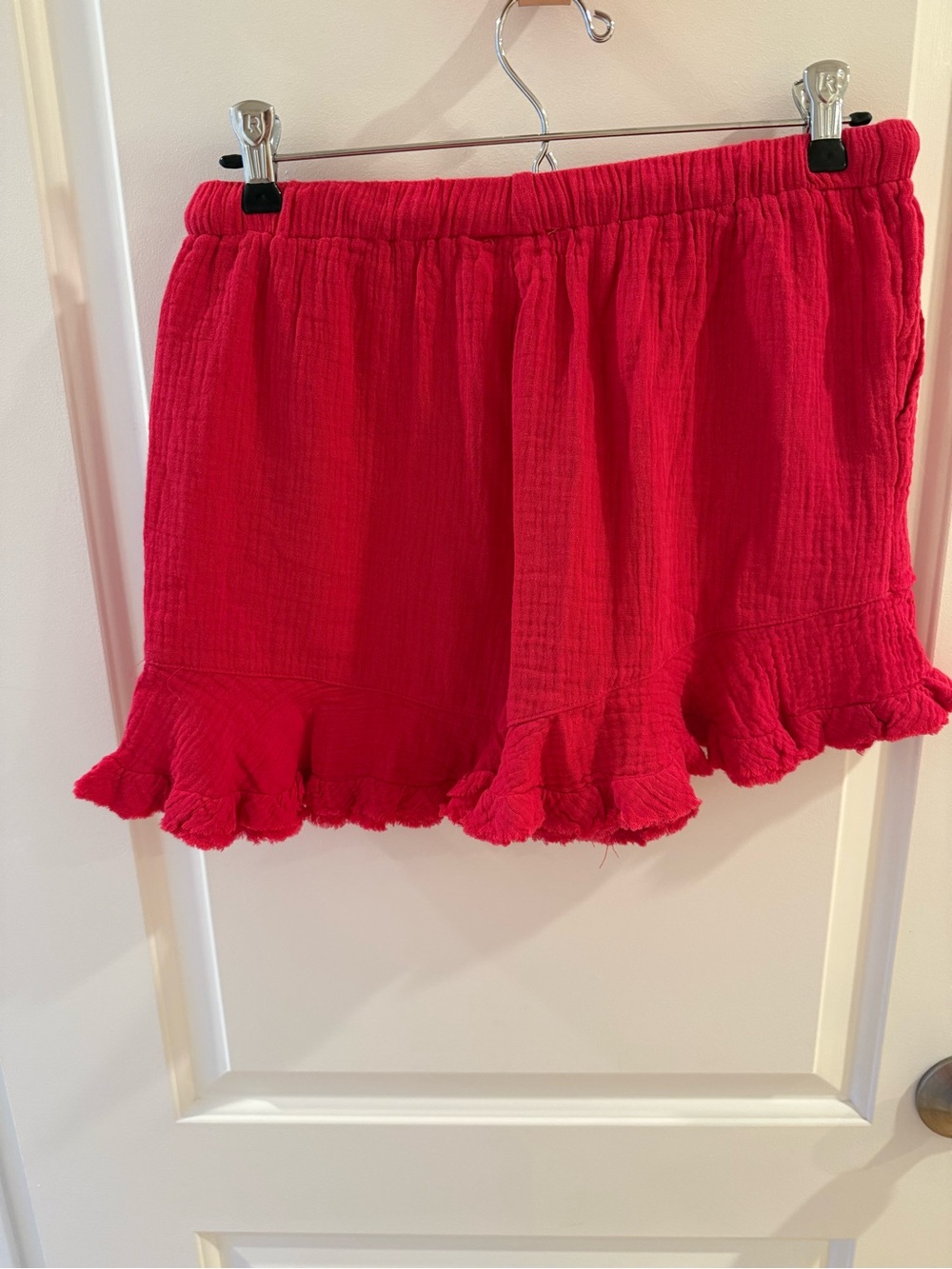Umgee Bright Red Gauze Ruffle Shorts - Picture 2 of 3